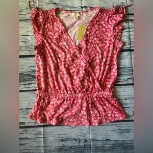 Michael Kors Pink Wrap Peplum Blouse size M